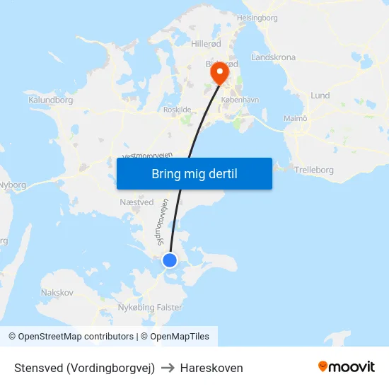 Stensved (Vordingborgvej) to Hareskoven map