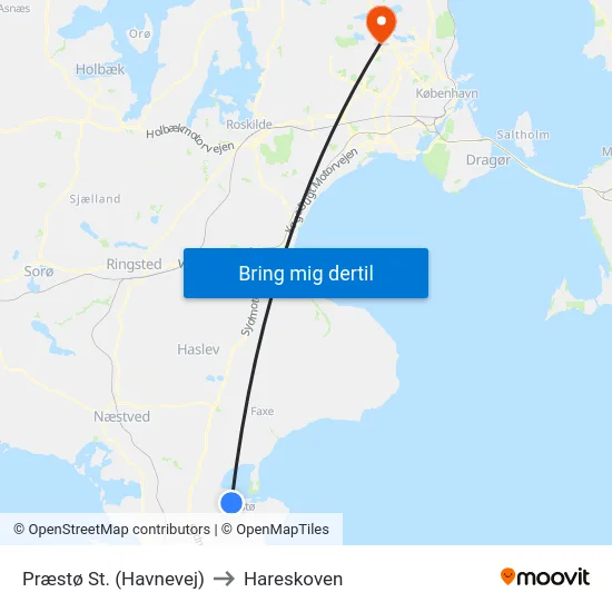 Præstø St. (Havnevej) to Hareskoven map