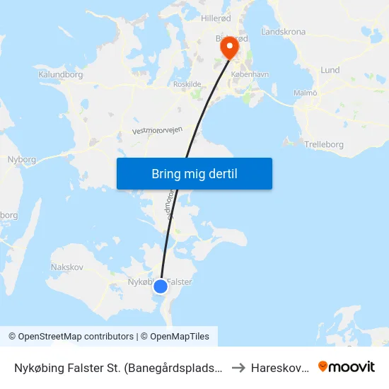 Nykøbing Falster St. (Banegårdspladsen) to Hareskoven map