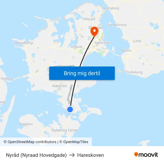 Nyråd (Nyraad Hovedgade) to Hareskoven map