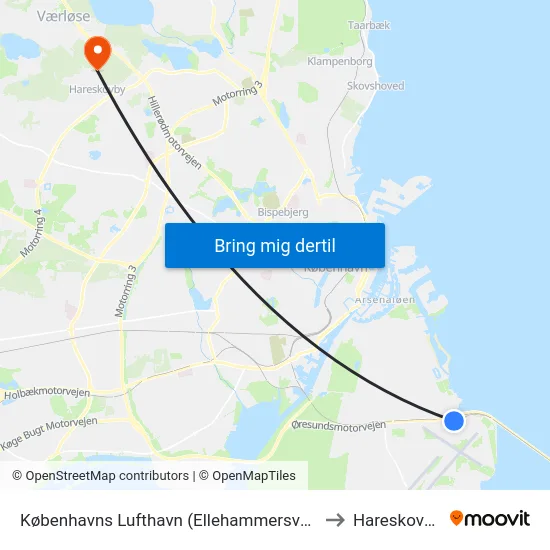 Københavns Lufthavn (Ellehammersvej) to Hareskoven map