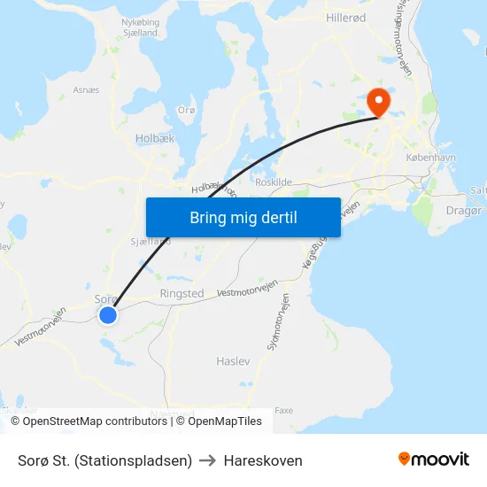 Sorø St. (Stationspladsen) to Hareskoven map