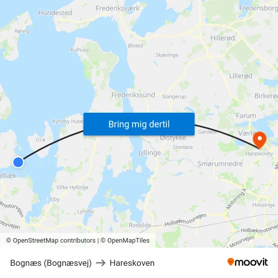 Bognæs (Bognæsvej) to Hareskoven map