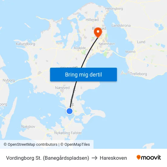 Vordingborg St. (Banegårdspladsen) to Hareskoven map