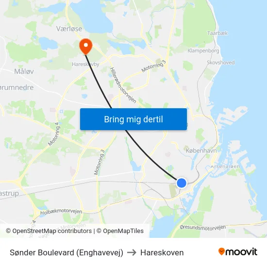 Sønder Boulevard (Enghavevej) to Hareskoven map