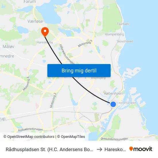 Rådhuspladsen St. (H.C. Andersens Boulevard) to Hareskoven map