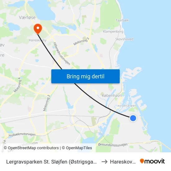 Lergravsparken St. Sløjfen (Østrigsgade) to Hareskoven map