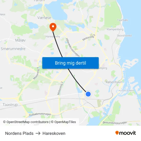 Nordens Plads to Hareskoven map