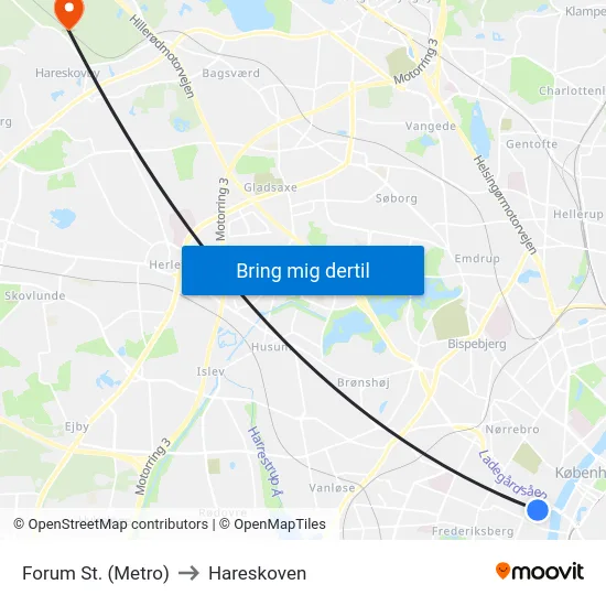 Forum St. (Metro) to Hareskoven map