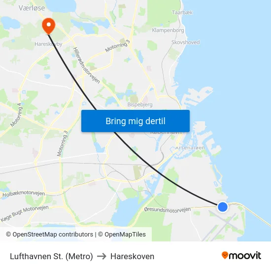 Lufthavnen St. (Metro) to Hareskoven map