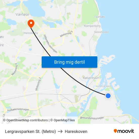 Lergravsparken St. (Metro) to Hareskoven map