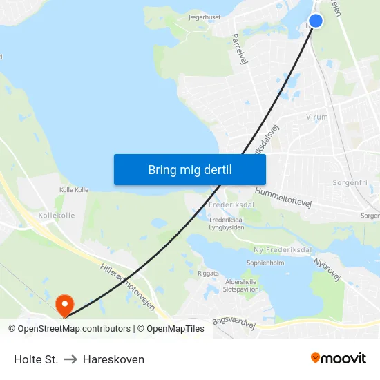 Holte St. to Hareskoven map