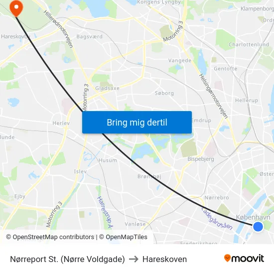 Nørreport St. (Nørre Voldgade) to Hareskoven map