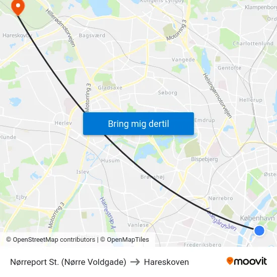 Nørreport St. (Nørre Voldgade) to Hareskoven map