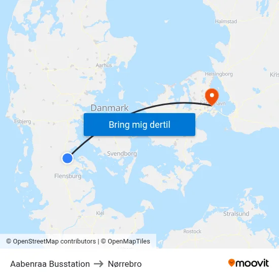 Aabenraa Busstation to Nørrebro map