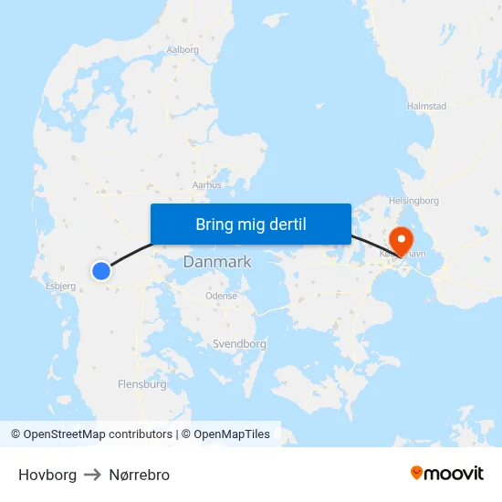 Hovborg to Nørrebro map