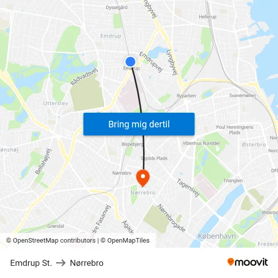 Emdrup St. to Nørrebro map