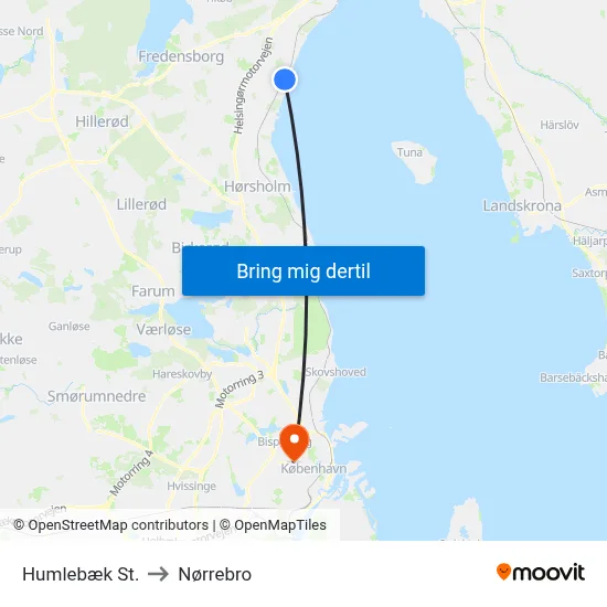 Humlebæk St. to Nørrebro map