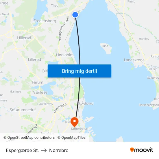 Espergærde St. to Nørrebro map