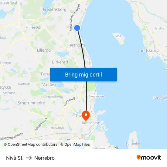 Nivå St. to Nørrebro map