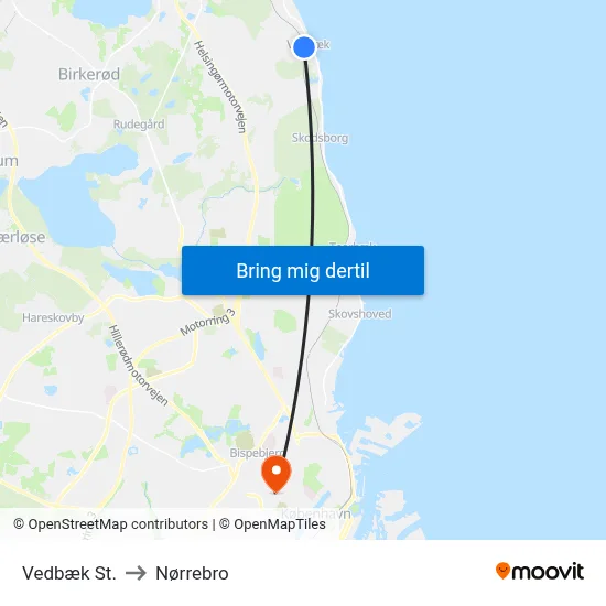 Vedbæk St. to Nørrebro map