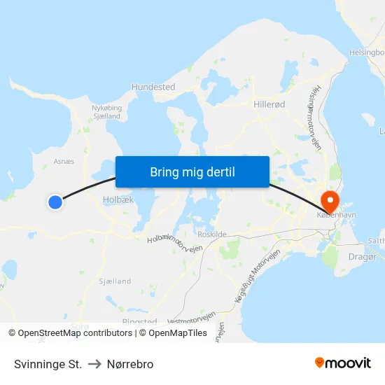 Svinninge St. to Nørrebro map