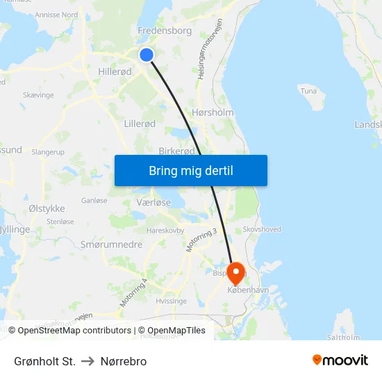 Grønholt St. to Nørrebro map