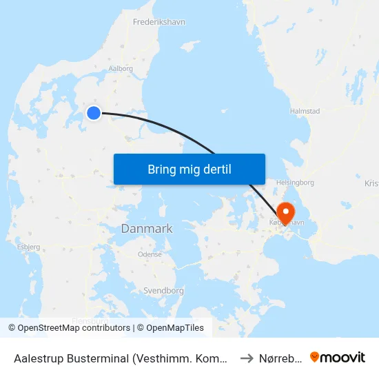 Aalestrup Busterminal (Vesthimm. Komm.) to Nørrebro map