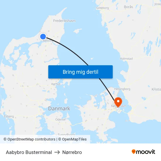 Aabybro Busterminal to Nørrebro map