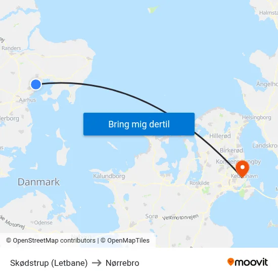 Skødstrup (Letbane) to Nørrebro map