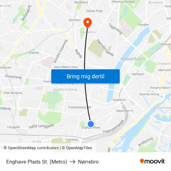 Enghave Plads St. (Metro) to Nørrebro map
