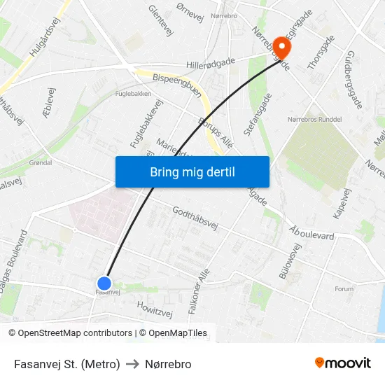 Fasanvej St. (Metro) to Nørrebro map