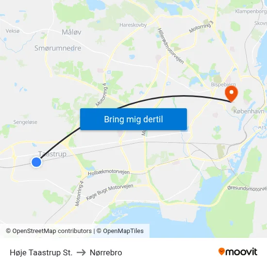 Høje Taastrup St. to Nørrebro map