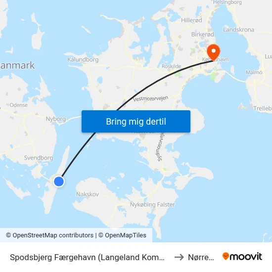 Spodsbjerg Færgehavn (Langeland Kommune) to Nørrebro map