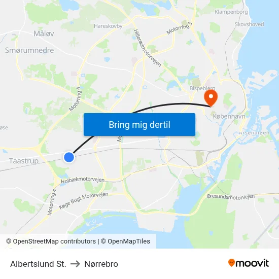 Albertslund St. to Nørrebro map