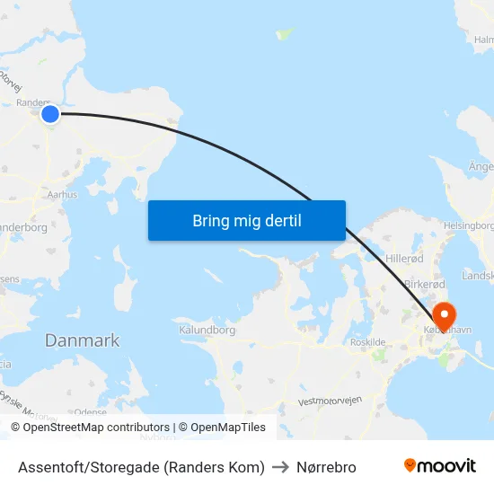 Assentoft/Storegade (Randers Kom) to Nørrebro map