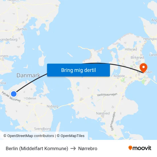 Berlin (Middelfart Kommune) to Nørrebro map