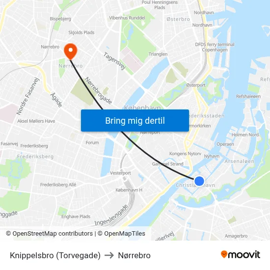 Knippelsbro (Torvegade) to Nørrebro map