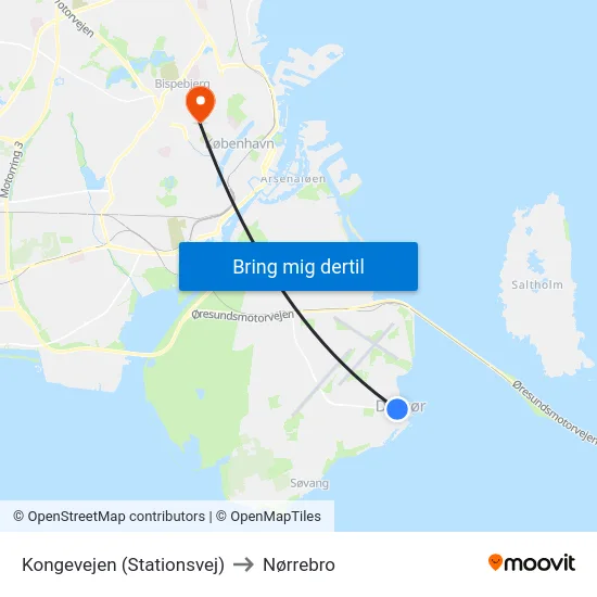 Kongevejen (Stationsvej) to Nørrebro map