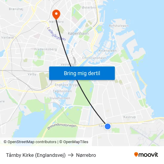 Tårnby Kirke (Englandsvej) to Nørrebro map