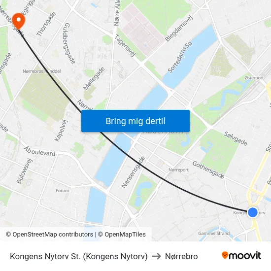 Kongens Nytorv St. (Kongens Nytorv) to Nørrebro map