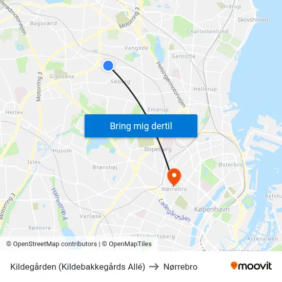 Kildegården (Kildebakkegårds Allé) to Nørrebro map