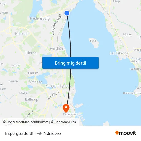 Espergærde St. to Nørrebro map