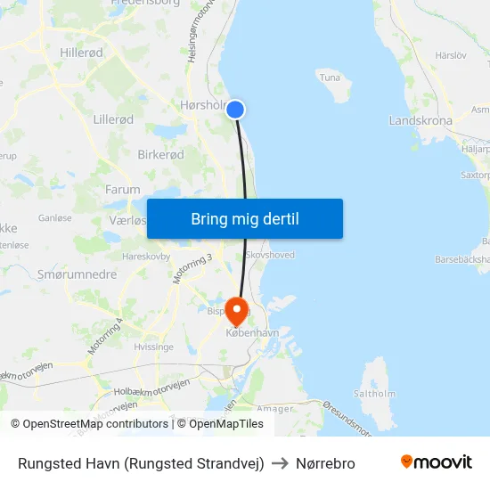Rungsted Havn (Rungsted Strandvej) to Nørrebro map