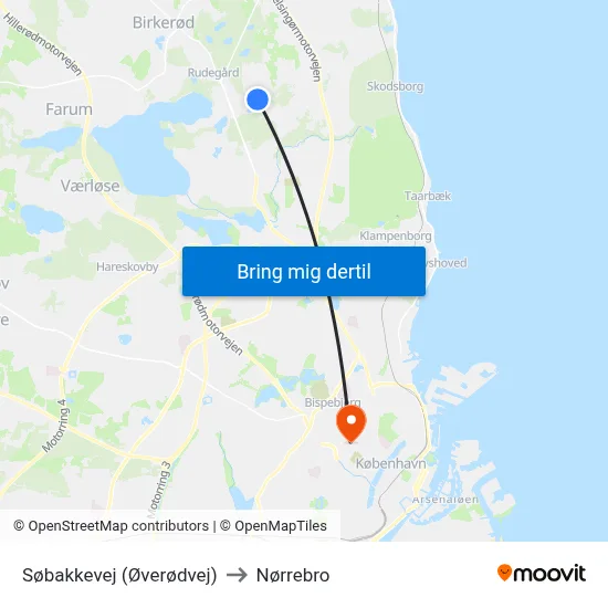 Søbakkevej (Øverødvej) to Nørrebro map