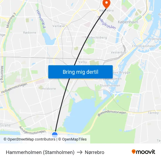 Hammerholmen (Stamholmen) to Nørrebro map