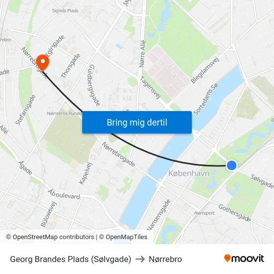 Georg Brandes Plads (Sølvgade) to Nørrebro map