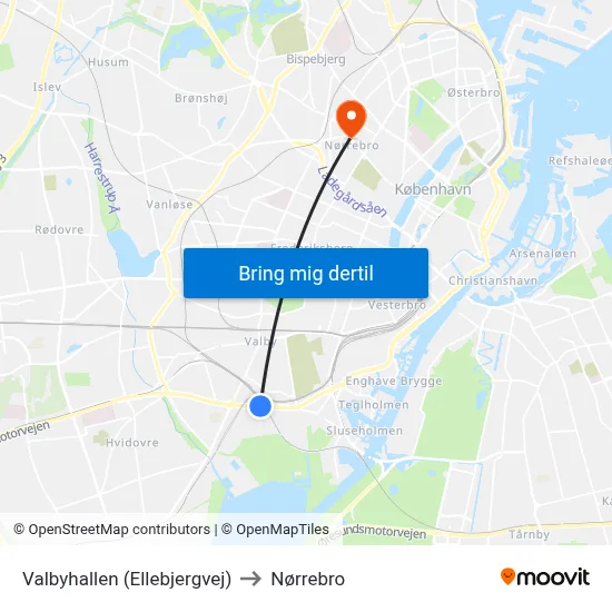 Valbyhallen (Ellebjergvej) to Nørrebro map