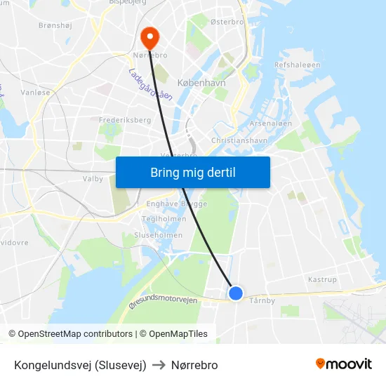 Kongelundsvej (Slusevej) to Nørrebro map