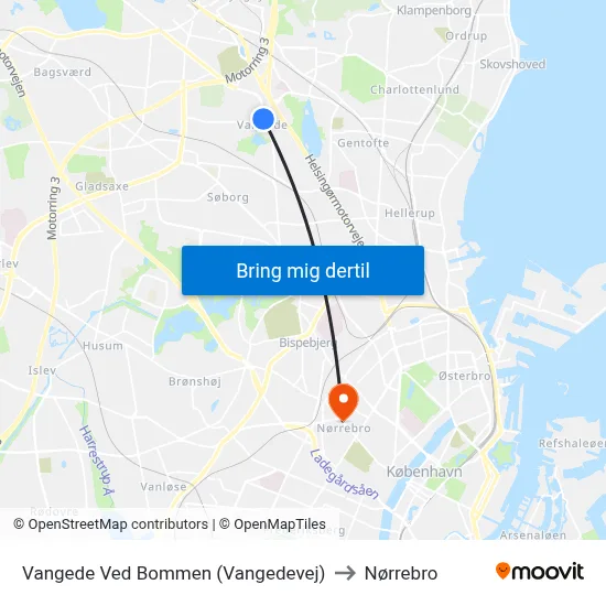 Vangede Ved Bommen (Vangedevej) to Nørrebro map